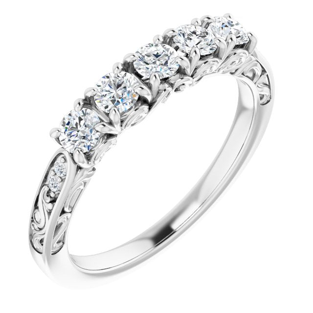 0.50 ct. Round Cut Diamond Wedding Band Vintage Inspired Anniversary Ring-VIRABYANI